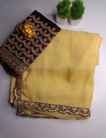 Lime Yellow Embroidered Border Saree in Chimmy Choo with blouse