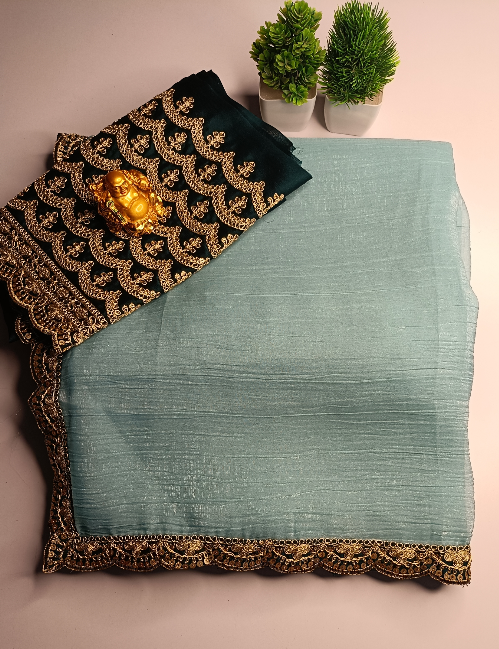 Soft aqua blue color Chimmy Choo Saree with blouse