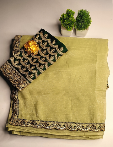 Pista Green Embroidered Border Saree in Chimmy Choo with blouse